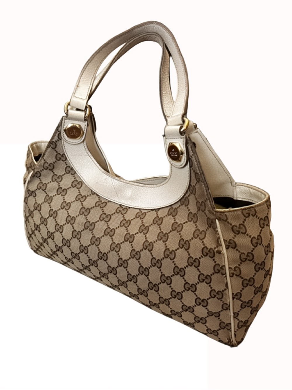 Gucci Brown Monogram Canvas Shoulder Bag with Cream Trim